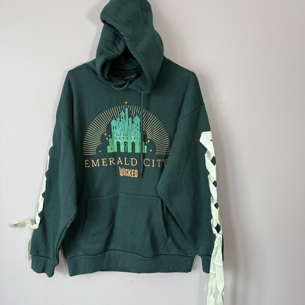 Wicked Emerald City Hoodie Womens L Green Ribbon Sleeve Sweatshirt Pullover